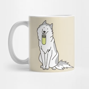 Husky holding yellow water bottle Mug